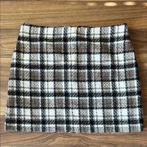 Chic Plaid Mini Skirt - Black, Brown, and White Winter Fashion